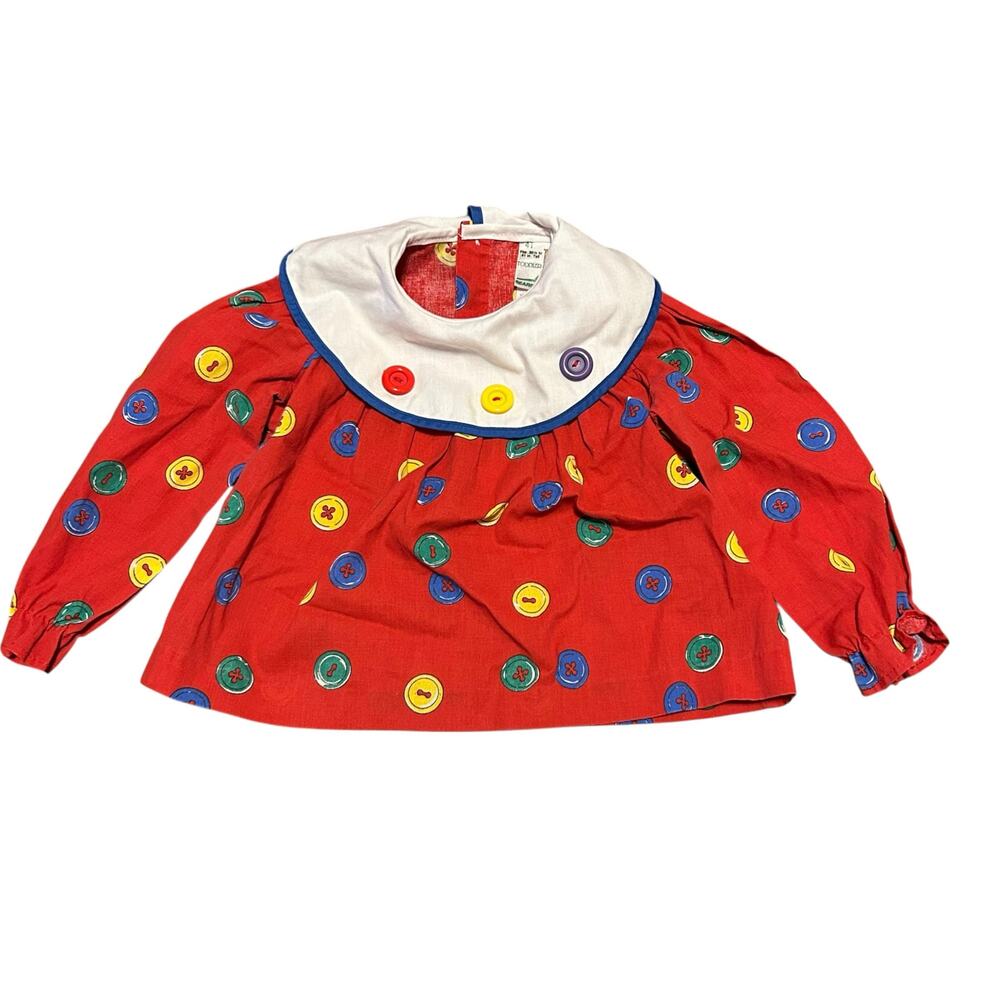 Vintage 90s Collared Button Print Top Size 4T Primary Colors Sears USA Made Cute
